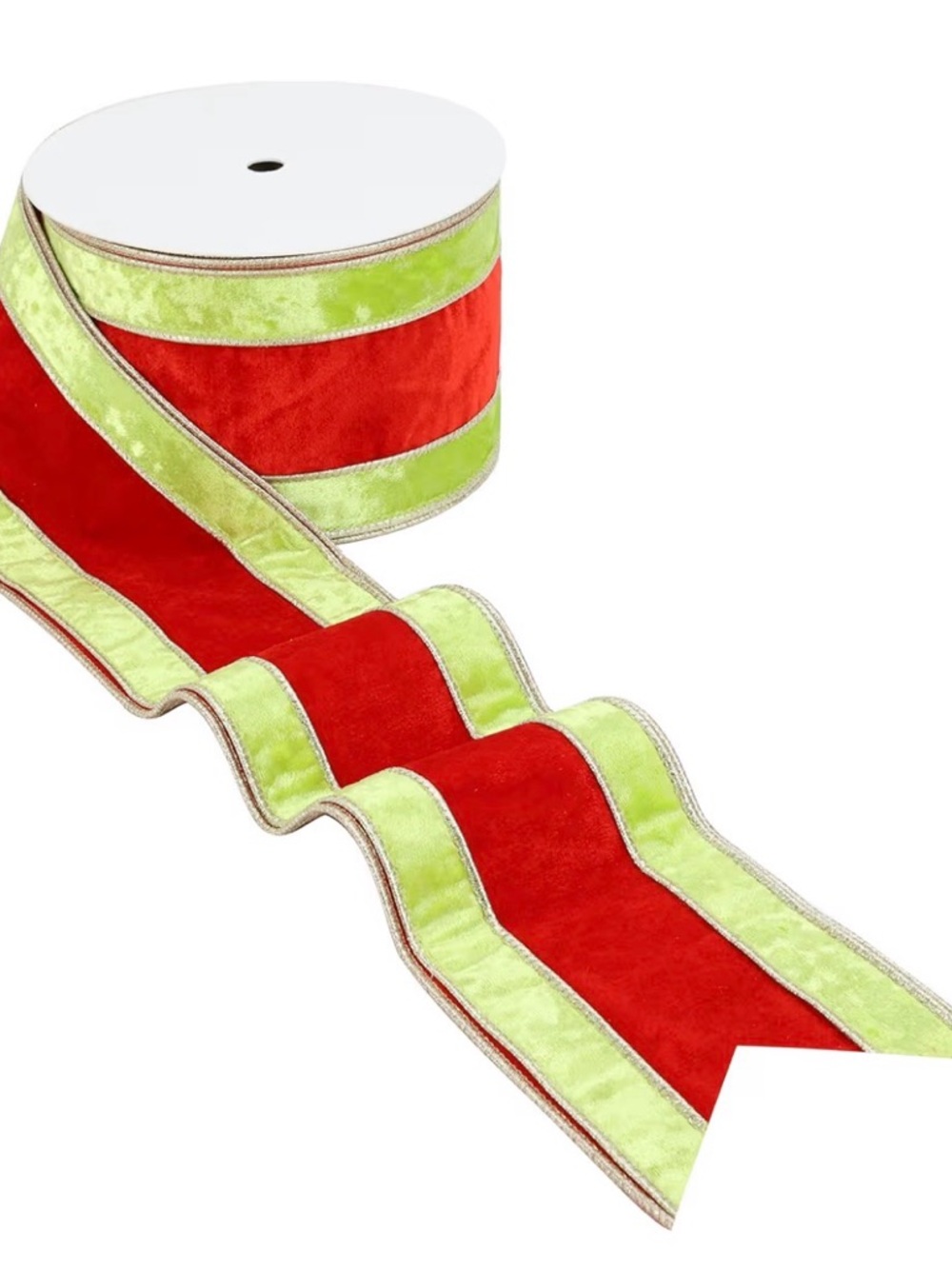 Holiday Velvet Ribbon in Red and Lime Green - Picture 3 of 11